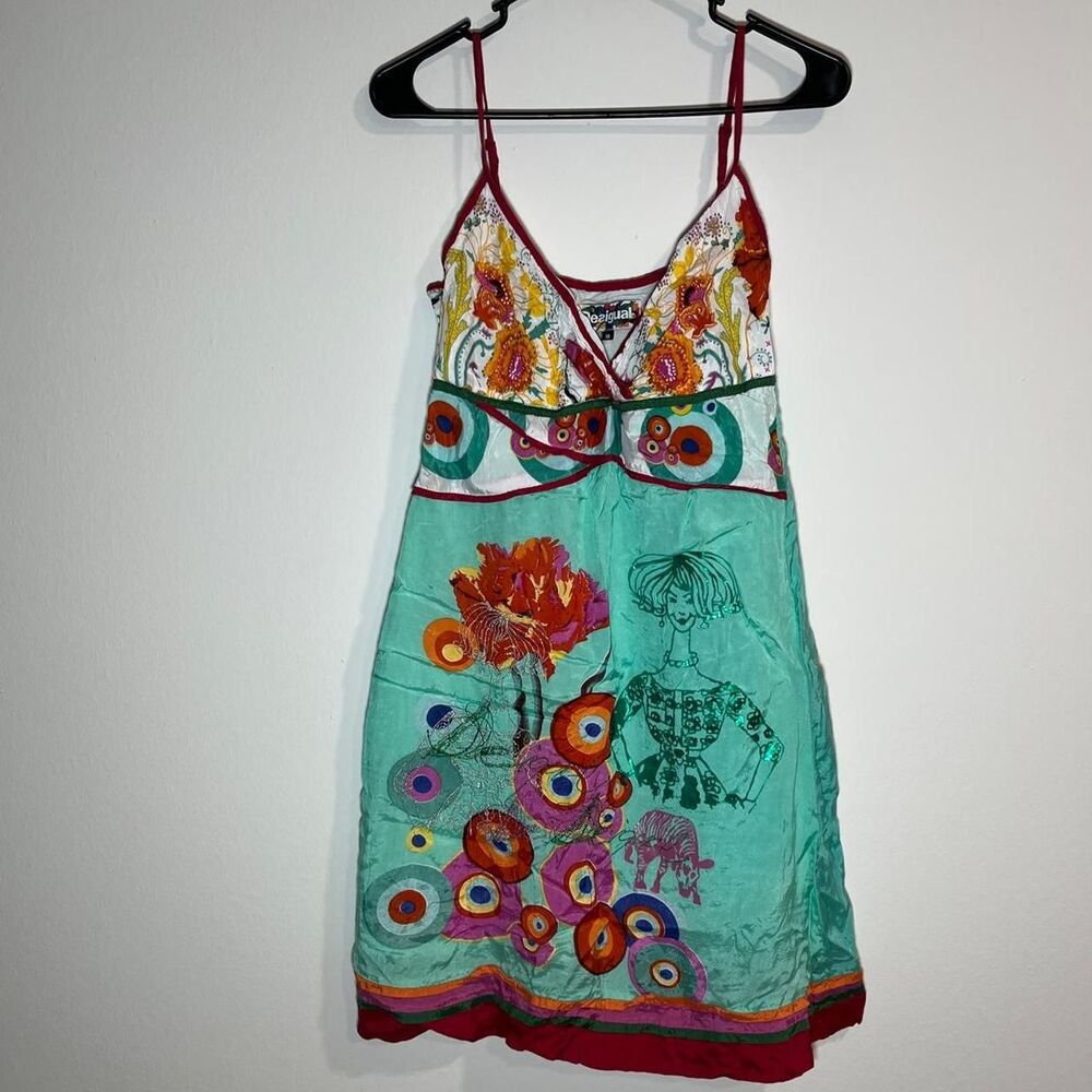 Desigual Floral Dress Size 38 Abstract Funky Whimsical Boho Cute Summer Strap S